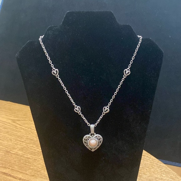 Vintage Judith Ripka Pink Agate/CZ Heart Necklace/Pendant